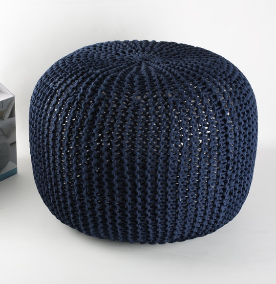 Kit DIY Je tricote mon pouf bleu marine Phildar - The Funky Fresh Project